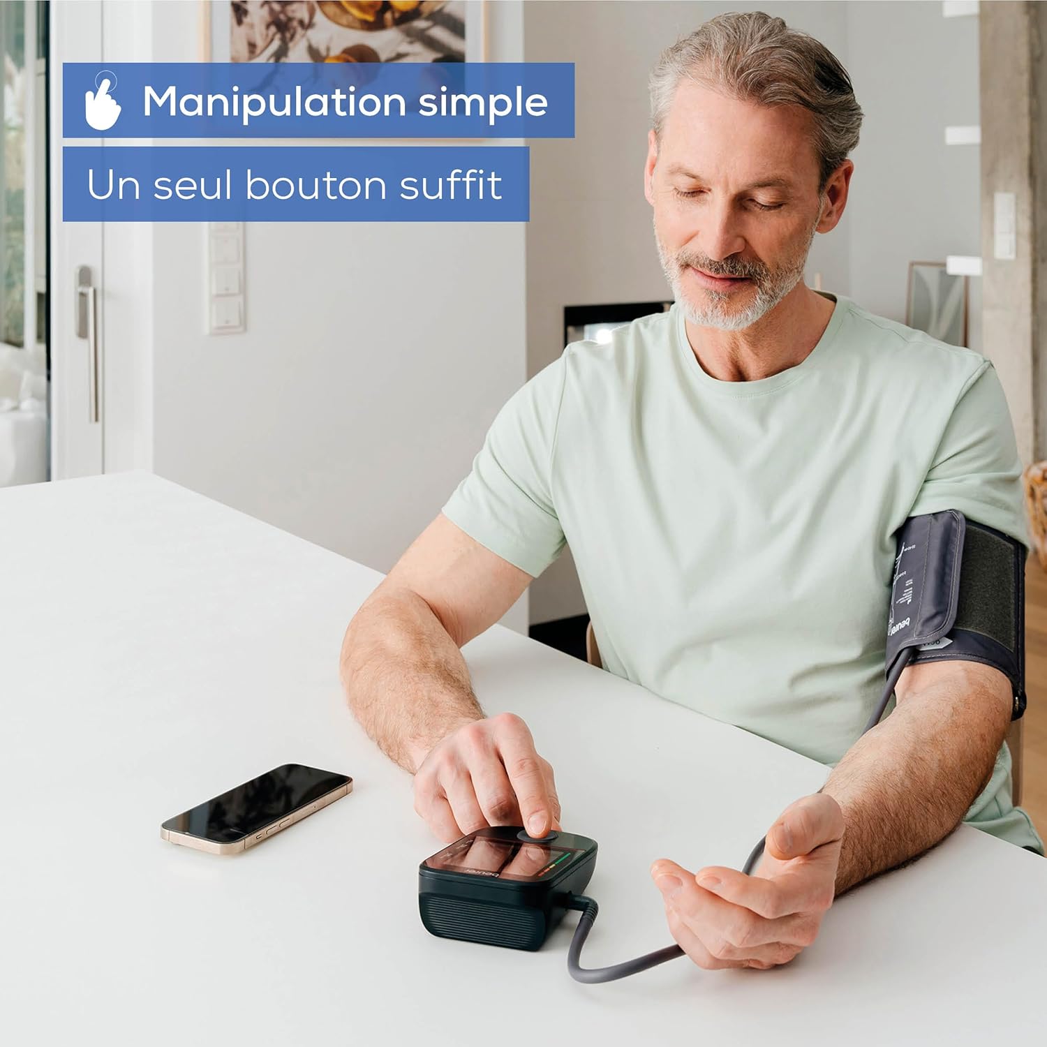 BM 48 Tensiomètre de bras, utilisation facile à un bouton, mesure douce et rapide, détection d'arythmie, brassard 22-42cm, avec application, transfert de données vers Apple Health Noir