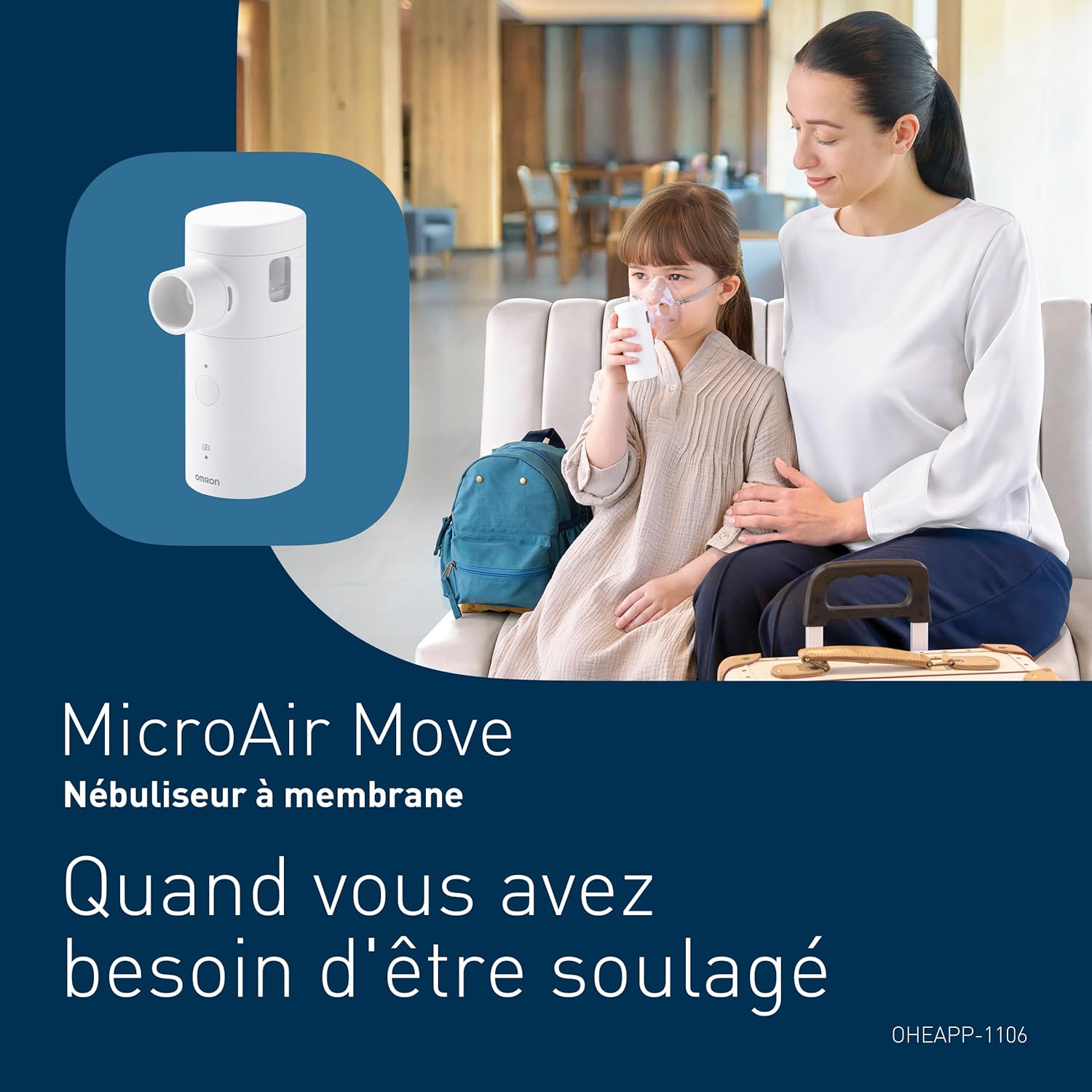 MicroAir Move Inhalateur Portable Silencieux - Nébulisateur Enfant et Adulte avec 2 Masques et Embout Buccal - Rechargeable USB-C - Soulagement Toux et Rhume