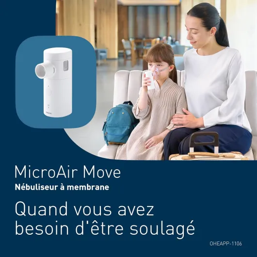 MicroAir Move Inhalateur Portable Silencieux - Nébulisateur Enfant et Adulte avec 2 Masques et Embout Buccal - Rechargeable USB-C - Soulagement Toux et Rhume