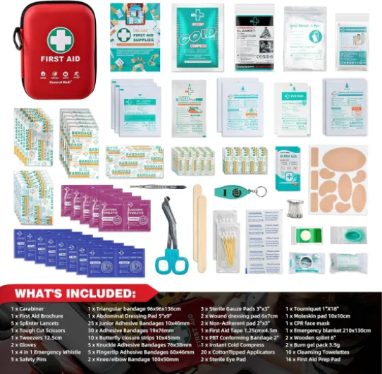 General Medi Trousse de Premiers Secours Composée de 170 Articles pour la Maison, le Véhicule, les Voyages, le Bureau, le Lieu de Travail, la Randonnée, la Survie et l'Extérieur Rouge