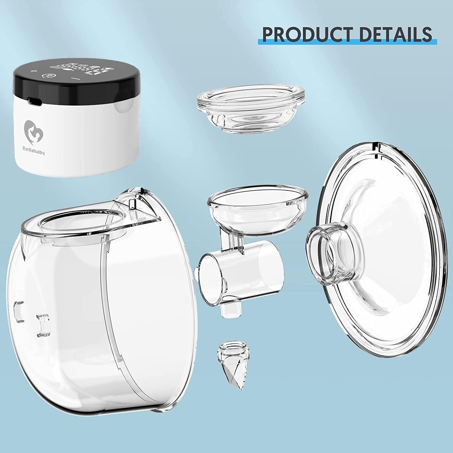 Tire-lait Electrique Main Libre Double, Bellababy Tire lait sans fil avec Ecran Tactile LCD, avec 4 Modes et 9 Niveaux Brides de 24 mm, avec Insert de 17mm, 19mm, 21mm, 2 Pièces Black-2