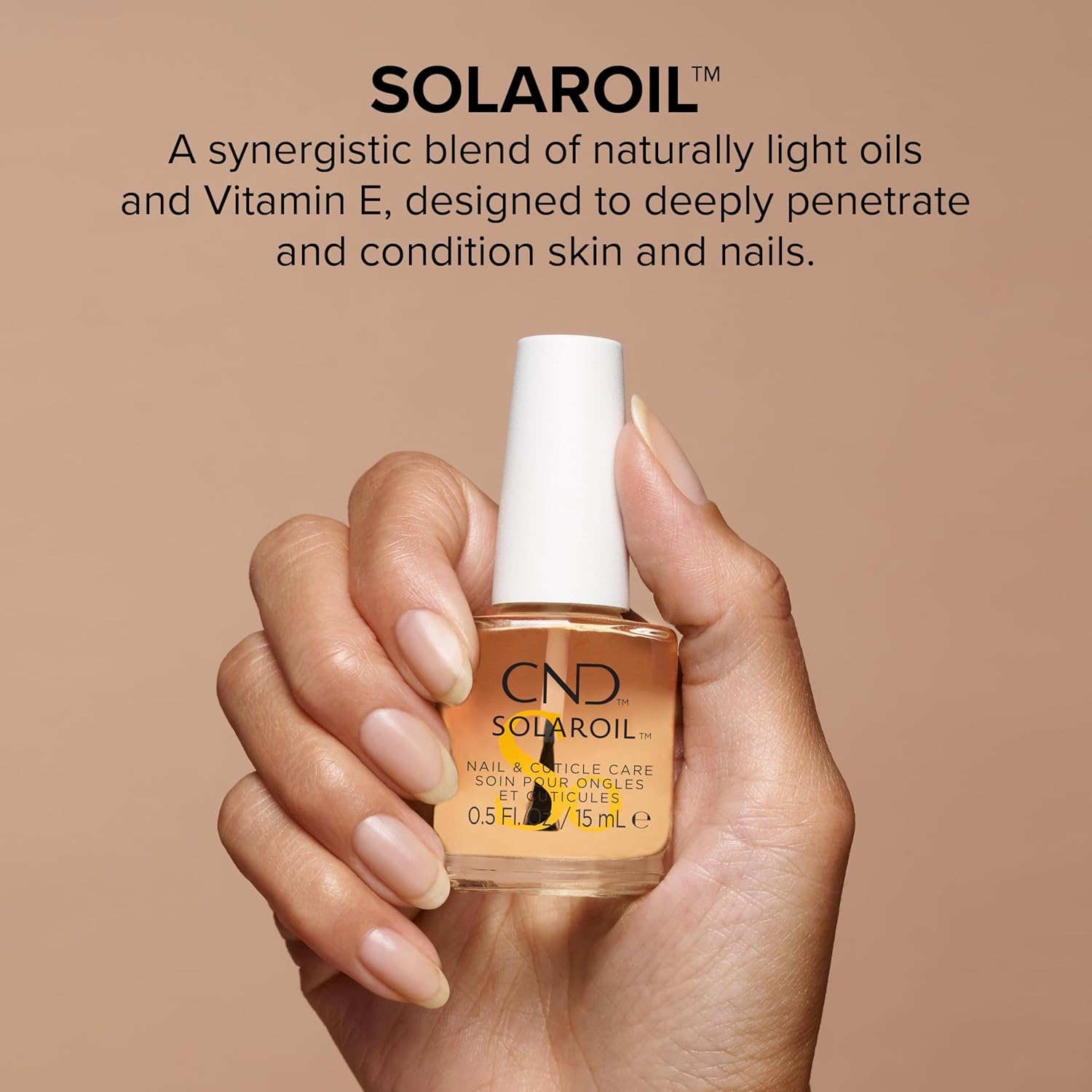 CND - SolarOil, Huile Nourrissante pour Ongles et Cuticules, Mélange Naturel d'Huiles de Jojoba, Vitamine E, Son de Riz et Amande Douce, Hydrate et Conditionne la Peau 7,3ML