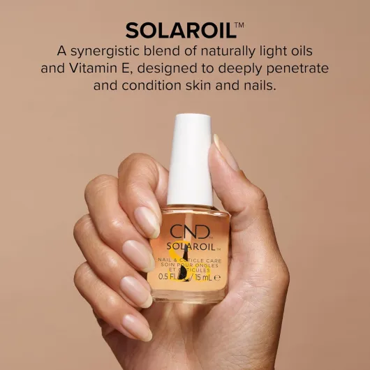 CND - SolarOil, Huile Nourrissante pour Ongles et Cuticules, Mélange Naturel d'Huiles de Jojoba, Vitamine E, Son de Riz et Amande Douce, Hydrate et Conditionne la Peau 7,3ML