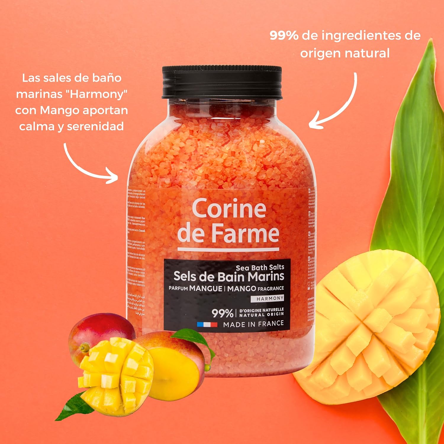 Sels de Bain Marins Harmony Mangue Relaxants 1.3kg - Relaxants - Mangue - Dissolution Rapide - Grand Format 1,3 kg Mangue 1.3 kg (Lot de 1)