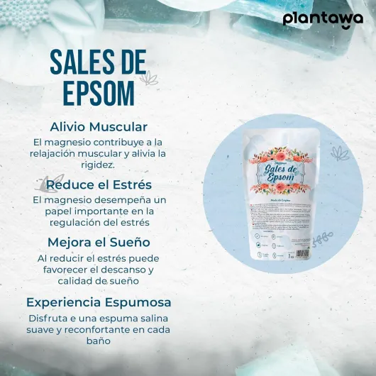 Sel d'epsom 1KG - Sulfate de Magnésium Pur, Aromathérapie Apaisant, Bain Relaxant et Moussant, Sans Toxines ni Additifs, Bien-être et Sommeil Réparateur - Sans additifs, 100% naturel