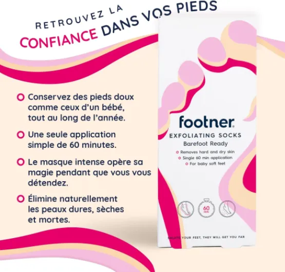 Footner Chaussettes Exfoliantes - Masque Exfoliant pour Éliminer la Peau dure et sèche des pieds - Éliminer la peau dure en un seul traitement de 60 minutes White 2 unité (Lot de 1)