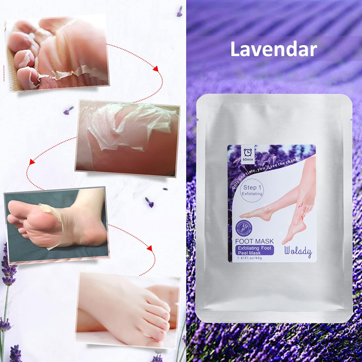 Masque Peeling Exfoliant Pieds Anti-Callosités Chaussette Hydratante Wolady 2 Paires Blanchiment Pieds En Lavande Aloe Vera 1 unité (Lot de 1)