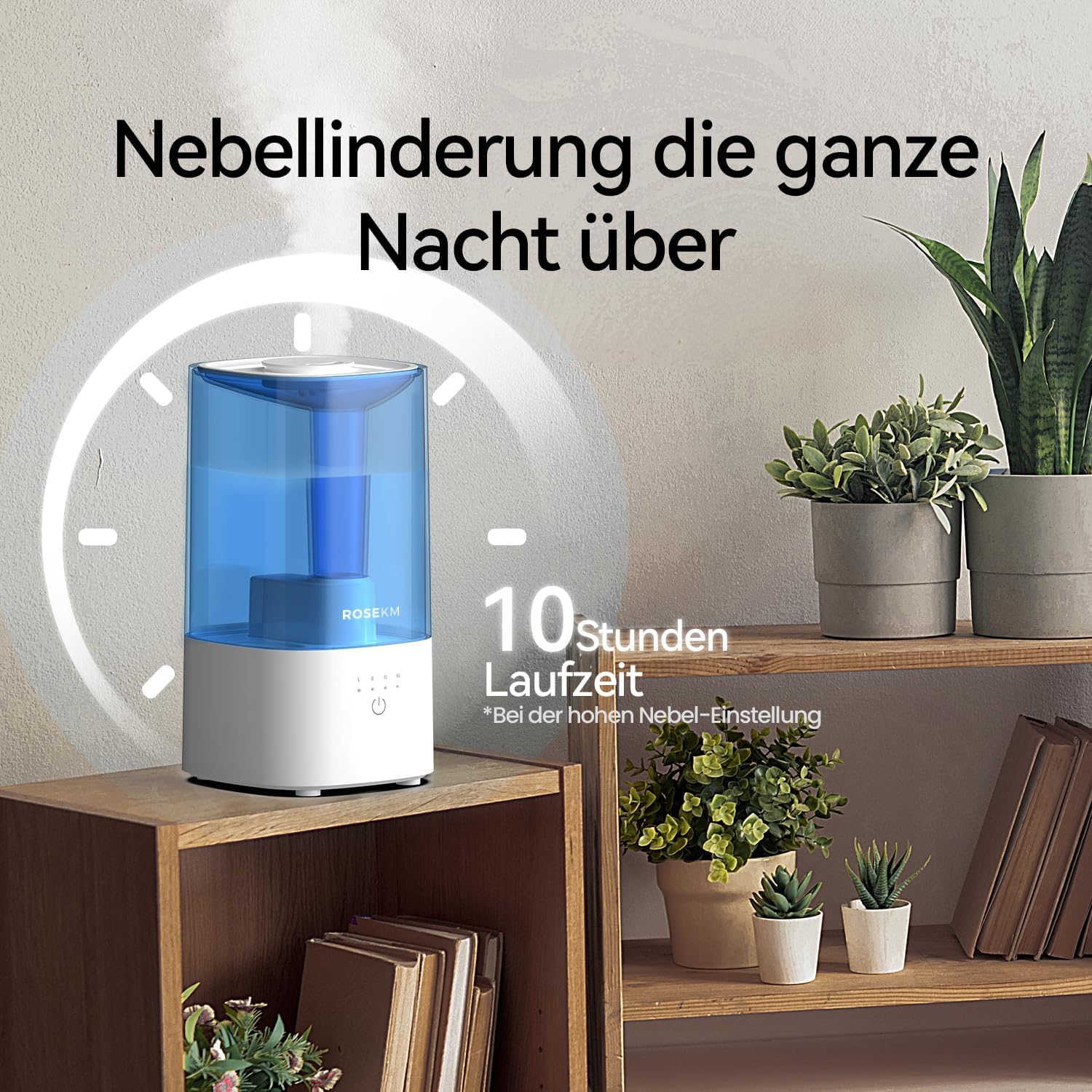 Rosekm Humidificateur de Chambre – Humidificateur à Ultrasons Silencieux à Brume Froide pour Plantes, Bébé, Chambre, avec Buse Rotative 360°, Sans Filtre, Arrêt Automatique, Bleu 2 L - Bleu