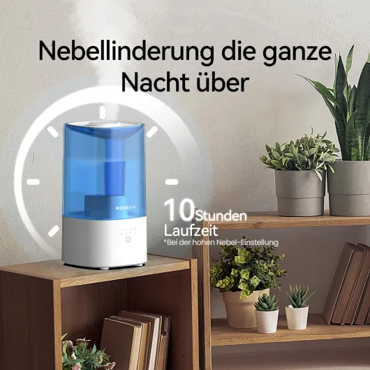 Rosekm Humidificateur de Chambre – Humidificateur à Ultrasons Silencieux à Brume Froide pour Plantes, Bébé, Chambre, avec Buse Rotative 360°, Sans Filtre, Arrêt Automatique, Bleu 2 L - Bleu