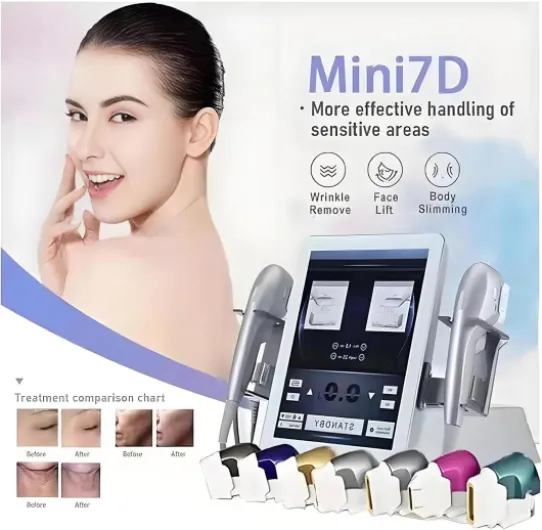 Appareil de rajeunissement cutané HIFU 7D à 2 poignées, Appareil Amincissant pour Le Corps et raffermissant la Peau, Appareil HIFU de Lifting du Visage avec 7 Cartouches