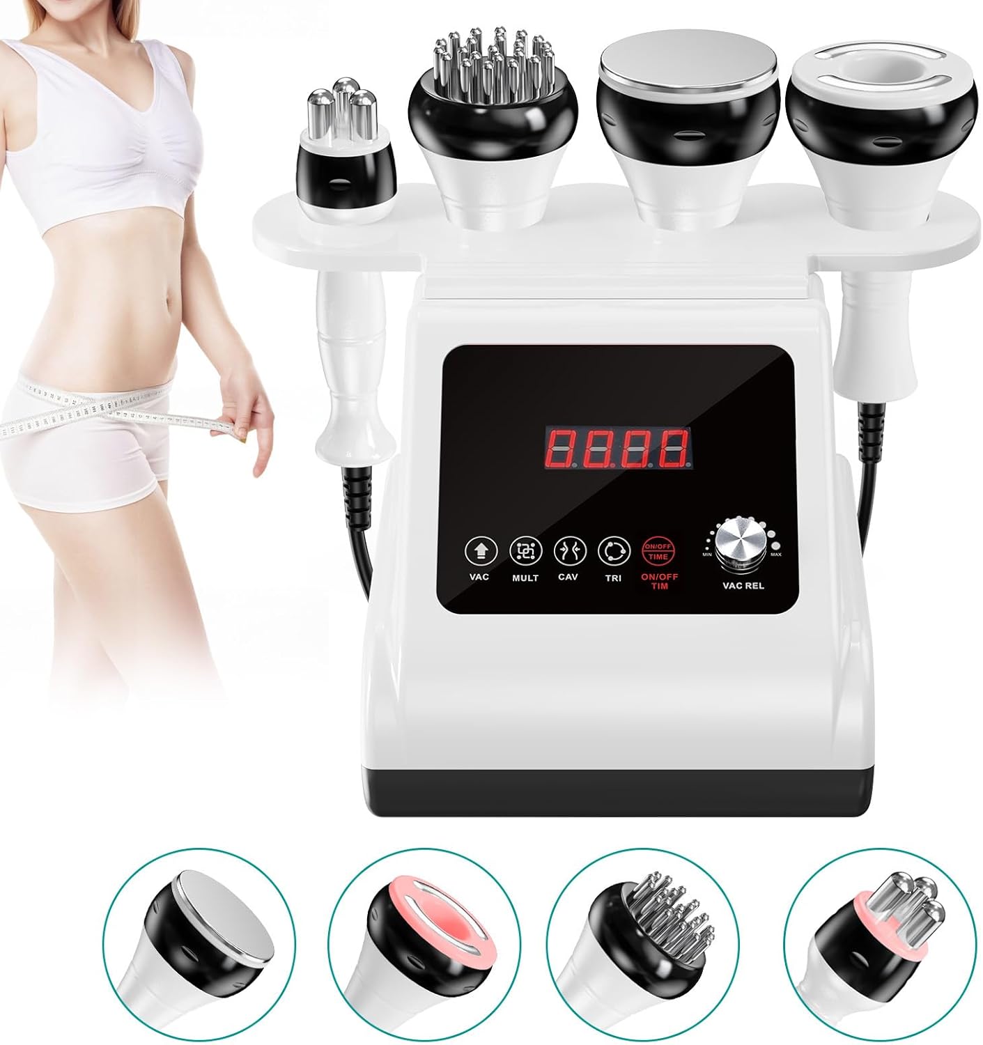 Radiofréquence 4 en 1 40K Cavitation Cellulite - RF triple, EMS, lumière rouge, ventouses, raffermissement et modelage à domicile Blanc