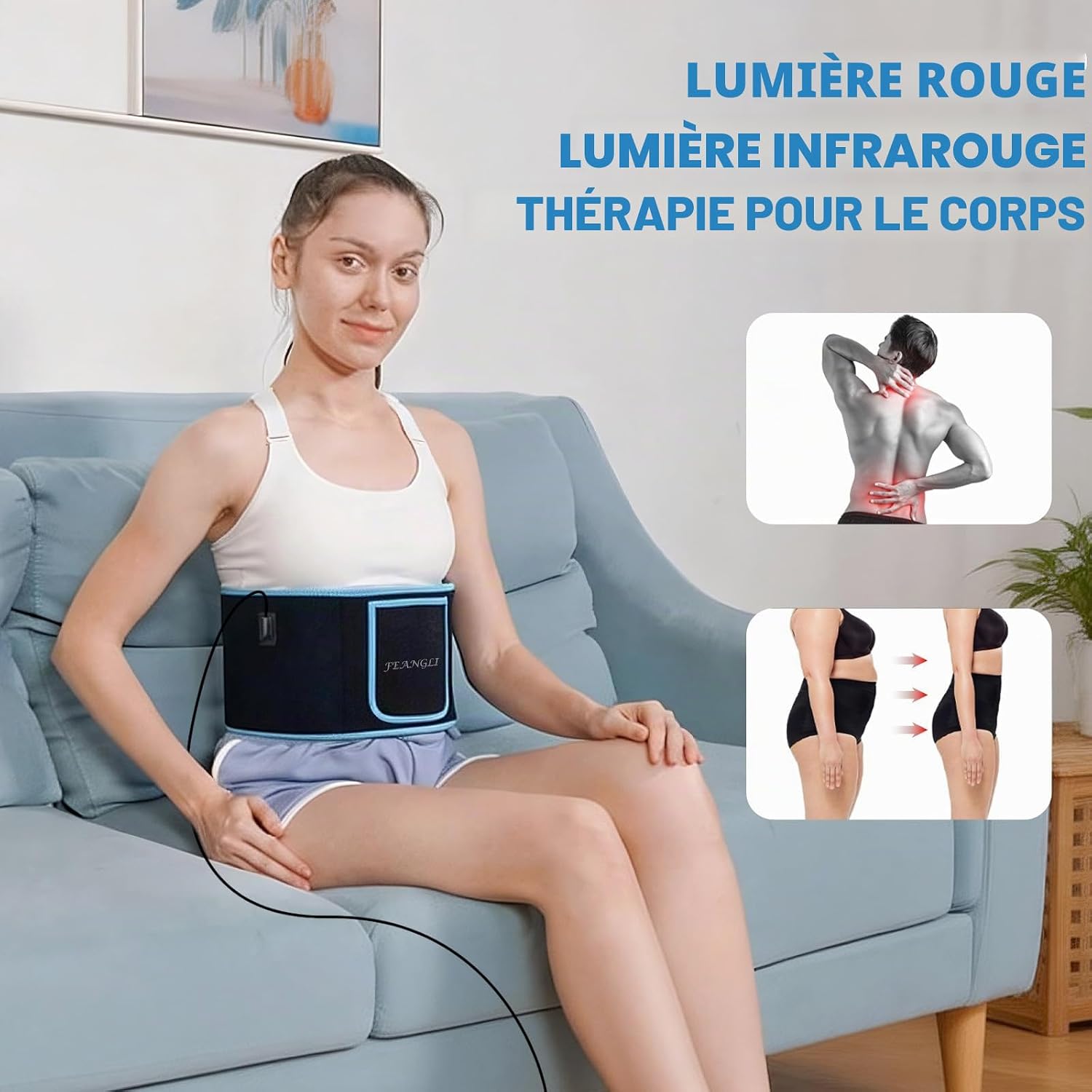 Ceinture de thérapie par lumière rouge pour soulager la douleur corporelle, ceinture Lipo à lumière rouge proche de l'infrarouge, coussin de thérapie en profondeur pour la taille, le dos, les épaules
